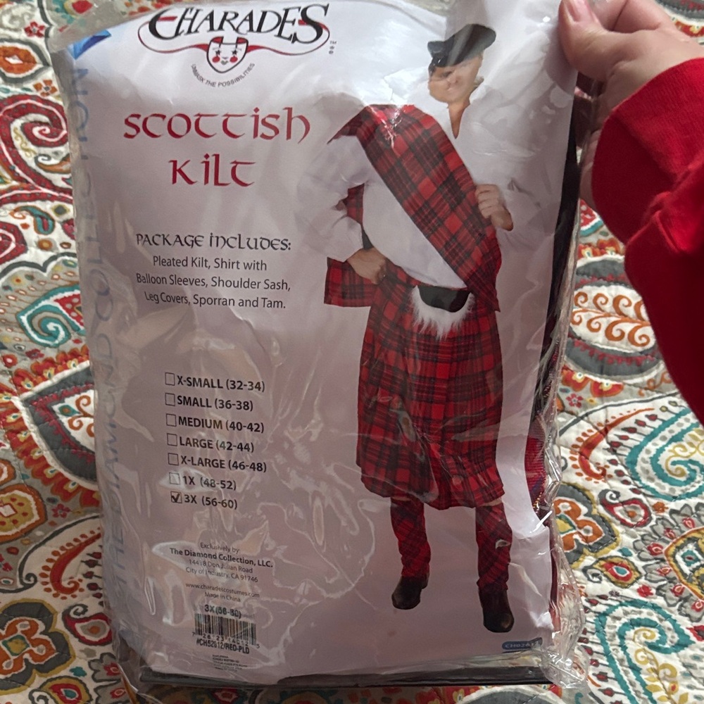 NIP Scottish Kilt men’s Costume - Red & White plaid size 3xl Halloween costum